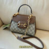 Authentic-style Gucci Horsebit 1955 Small Brown Leather Bag replica with tan leather and signature Horsebit accent.