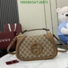 Imitation Gucci Small Top Handle Bag Beige and Dark Brown made of GG Canvas and Leather 819957