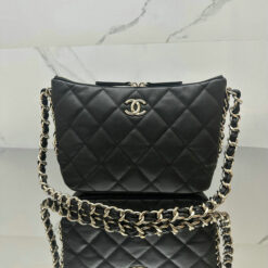 Knockoff Chanel Black Cowhide Hobo Bag CC Logo JK4721