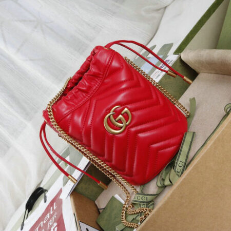 Gucci Red Matelassé Leather Mini Bucket Bag 575163