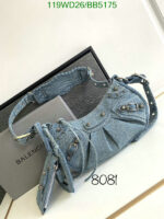 Le Cagole Small Shoulder Bag Denim with Rhinestones Fake Balenciaga 6K8M45