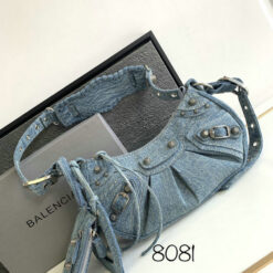 Le Cagole Small Shoulder Bag Denim with Rhinestones Fake Balenciaga 6K8M45