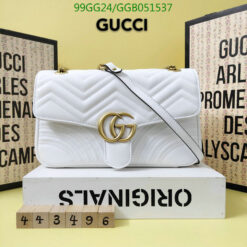 Medium Gucci GG Marmont Shoulder Bag in White with Gold Hardware 543219