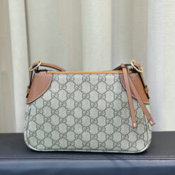 Small Replica Gucci Shoulder Bag Grey with Brown Trim Leather VTX368